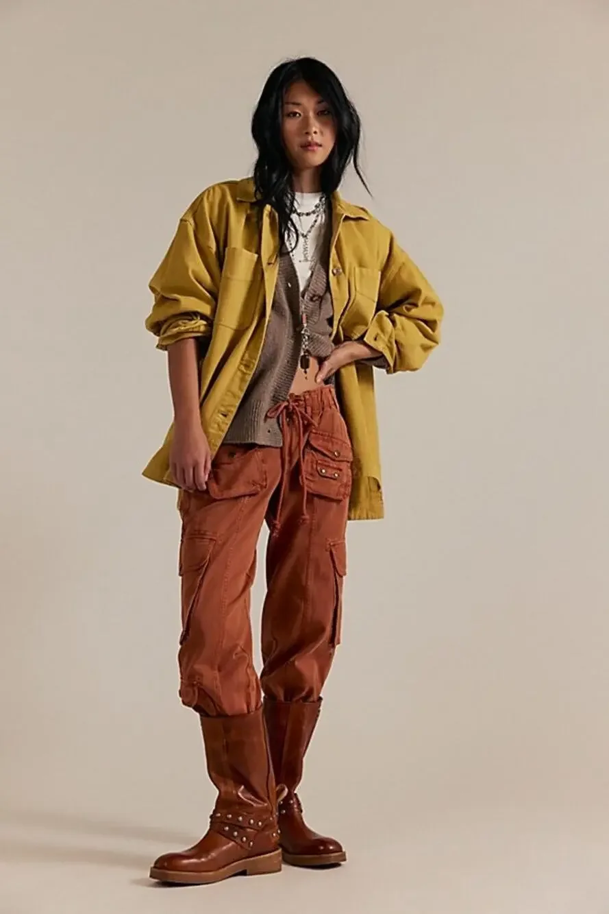 We the free Tahiti pull on cargo pants new terracotta red rust cinnabae small